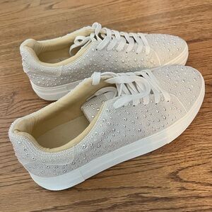 Betsey Johnson White Embellished Rhinestone Sneakers